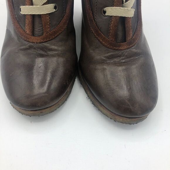 Chloe Leather Wedge Boots Socks Brown Lace Up 38.5 38 1/2 8.5 Winter Fall - Picture 3 of 9